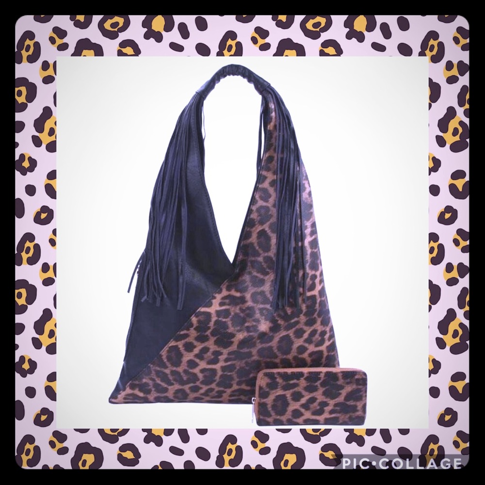 💛LEOPARD FRINGE HOBO BAG WITH MATCHING WALLET💛